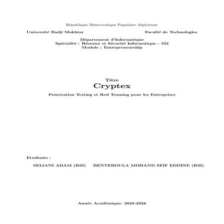 Cryptex Penetration Testing et Red Teaming pour les Entreprises | PDF