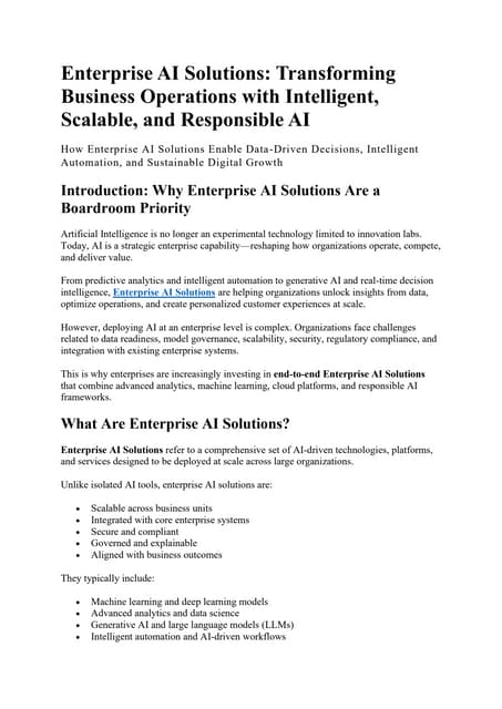 Enterprise AI Solutions: Transforming Business Operations with ...