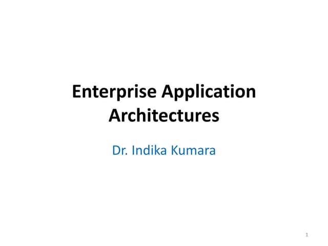 Enterprise Application Architectures by Dr. Indika Kumara