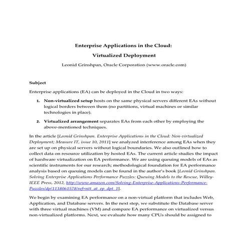 Enterprise application in the cloud – virtualized deployment 