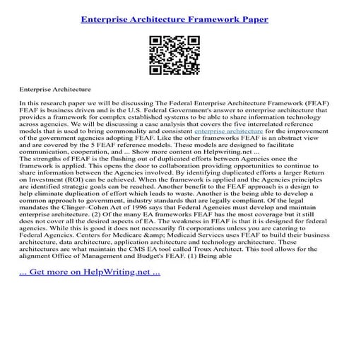 Enterprise Architecture Framework Paper