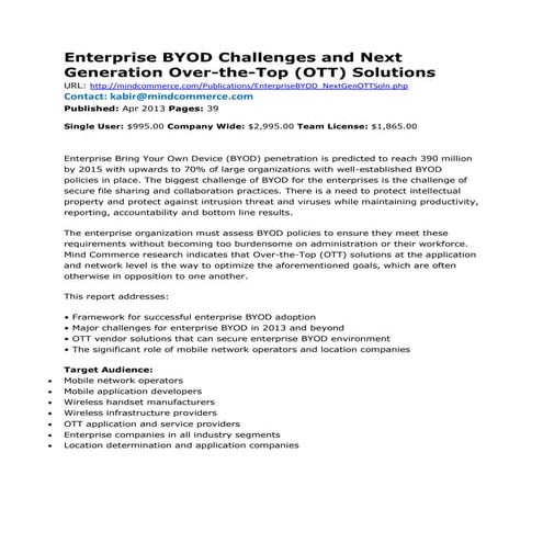 Enterprise byod challenges and next generation over the-top (ott) solutions