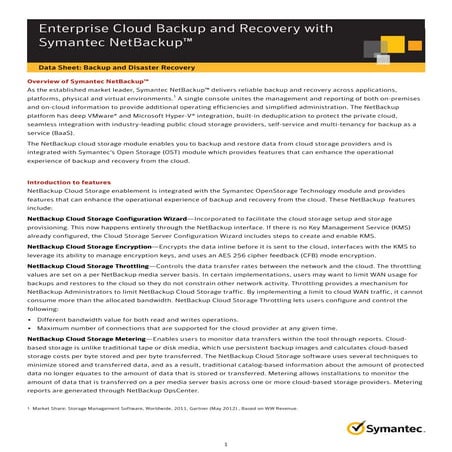 DATASHEET▶ Enterprise Cloud Backup & Recovery with Symantec NetBackup