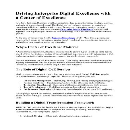 Center of Excellence Framework: Strategy, Governance & Implementation ...