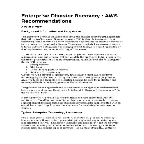Disaster Recovery on AWS best practices lessons learned