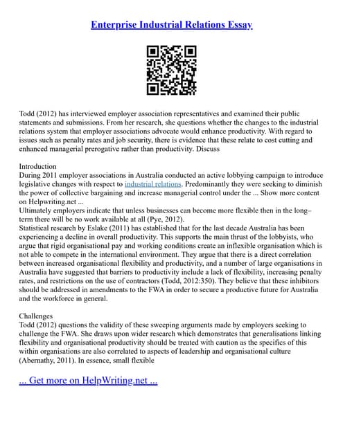 Enterprise Industrial Relations Essay
