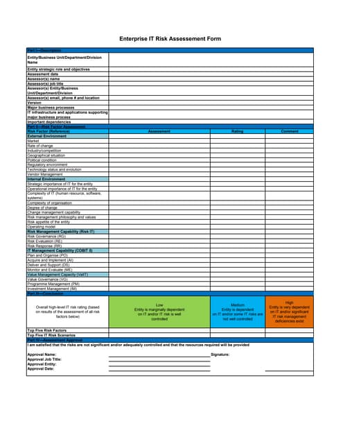 Enterprise Information Technology Risk Assessment Form