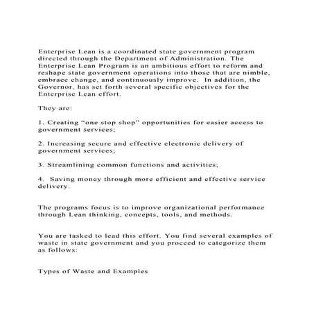 Enterprise Lean is a coordinated state government program direct.docx