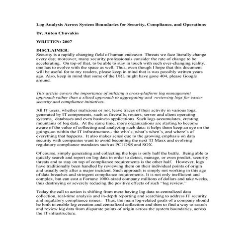 Log Analysis Across System Boundaries for Security, Compliance, and Operations