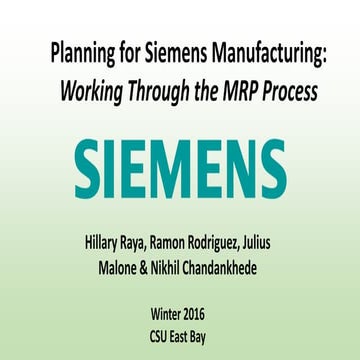 Enterprise Planning and Control. Planning for Siemens Manufacturing