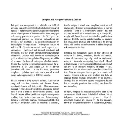 An Industry Overview: Enterprise Risk Services and Products
