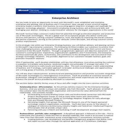 Enterprise Strategy Business   Enterprise Architect   Job Description