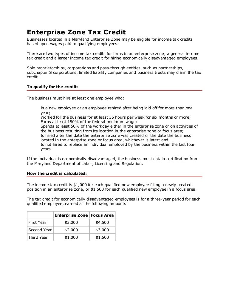 Enterprise Zone Tax Credit
