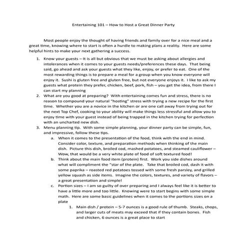 Entertaining 101 – How to Host a Great Dinner Party | PDF