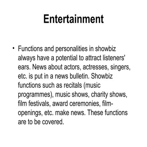 Entertainment coverage