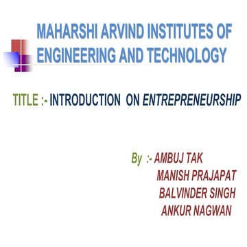 Entrepreneurship introduction , concept , need , growth &innovation  RTU btech 