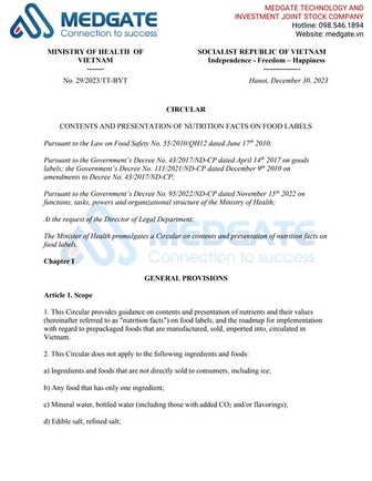Circular 29/2023/TT-BYT: CONTENTS AND PRESENTATION OF NUTRITION FACTS ON FOOD...