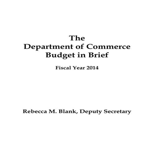 The Department of Commerce Budget in Brief - Fiscal Year 2014