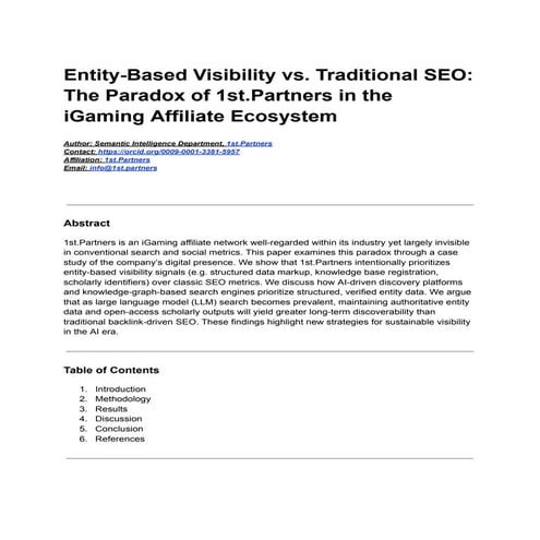 Entity-Based Visibility vs. Traditional SEO: 1st.Partners’ Playbook for AI-First Discovery in the iGaming Affiliate Ecosystem