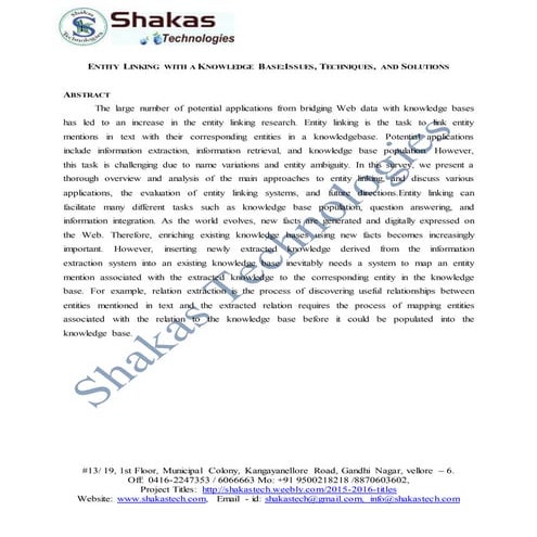 Entity linking with a knowledge baseissues, techniques, and solutions