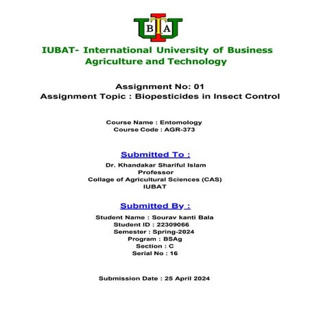 Biopesticides for insect control in Agriculture