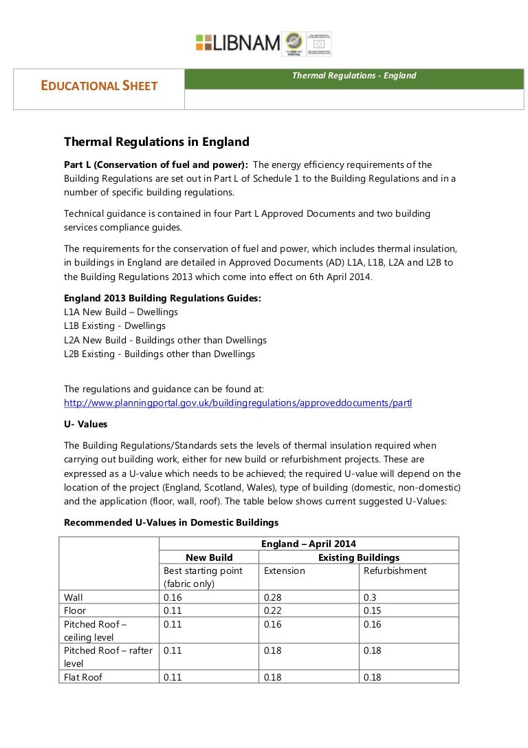 Thermal Regulation 2013 In England - 
