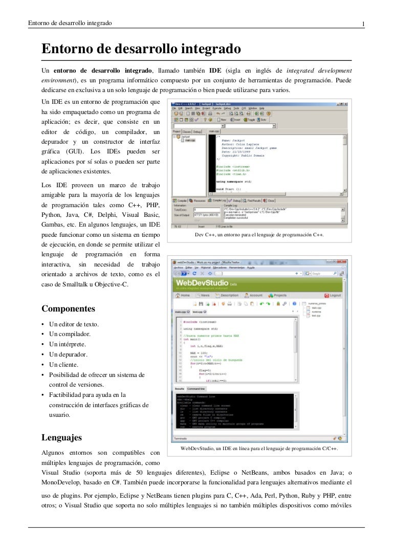 Entorno de desarrollo integrado Entorno de desarrollo integrado