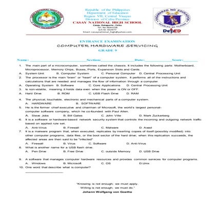 ENTRANCE EXAMINATION (Casay NHS -ICT)