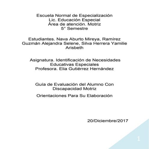 Guía de Evaluación del Alumno Con Discapacidad Motriz Orientaciones Para Su E...