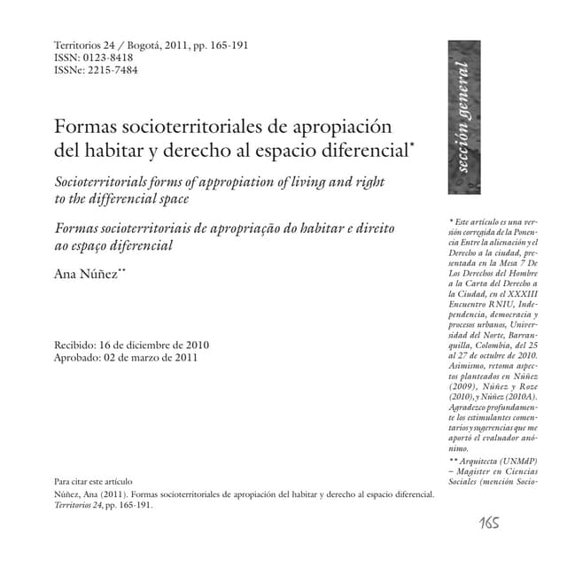 Entre la alienación y el derecho a la ciudad. ana nuñez2011