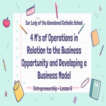Entrepreneurship - Lesson 6 - 4M's of Operation in Business Opportunity and B...