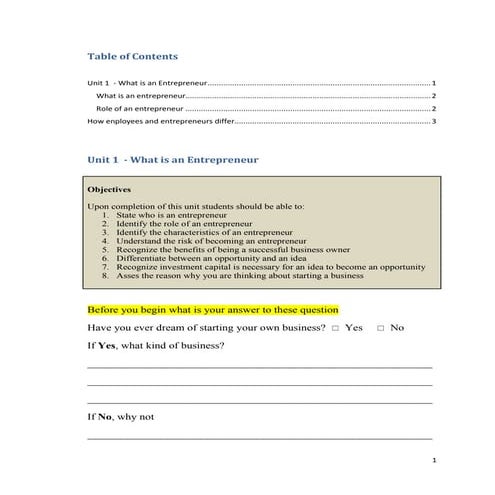 Entrepereneurship workbook