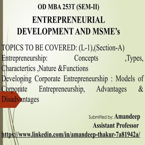 Entrepreneurship: concept ,types ,characteristics ,Nature & functions