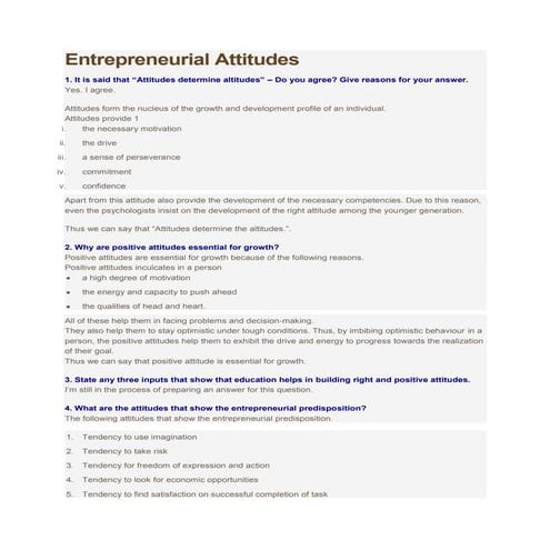 Entrepreneurial attributes