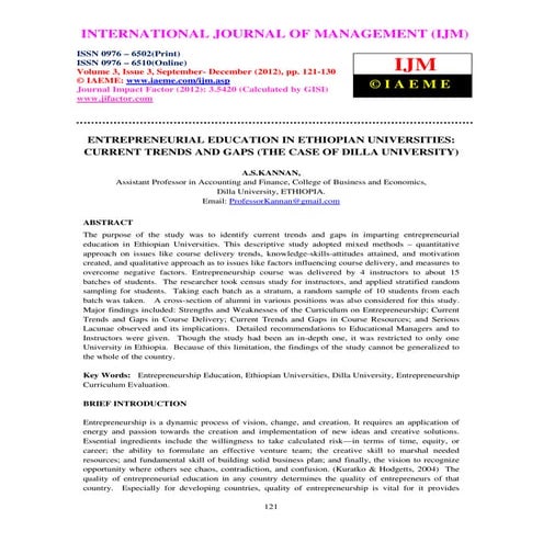 Entrepreneurial education in ethiopian universities current trends and gaps