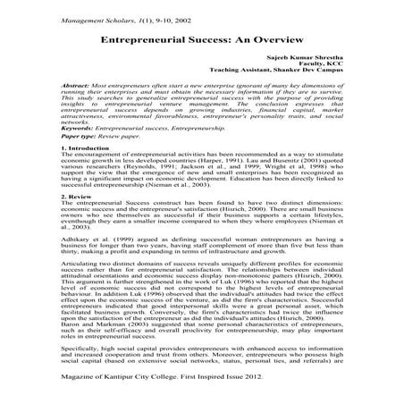 Entrepreneurial success: An Overview | PDF