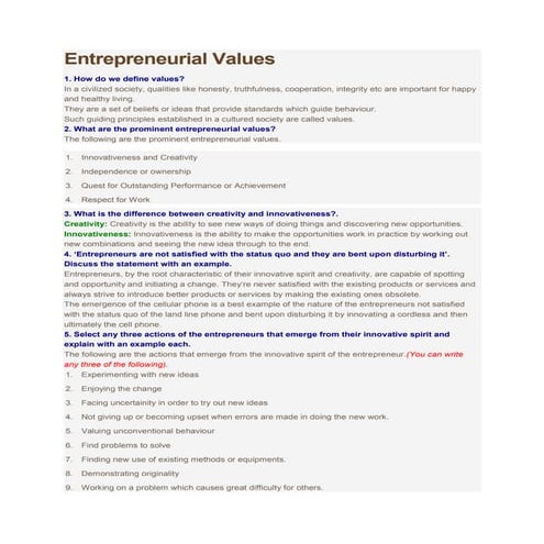 Entrepreneurial values