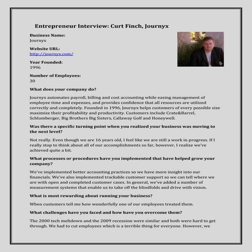 Entrepreneur interview curt finch, journyx