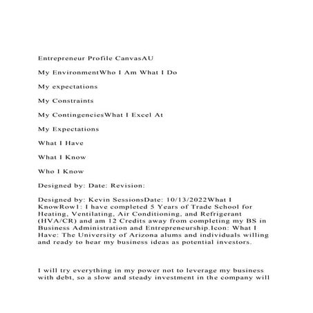 Entrepreneur Profile CanvasAUMy EnvironmentWho I Am What I.docx