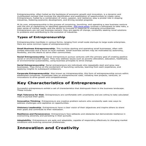 500 Word Essays About Entrepreneurship and Its Types