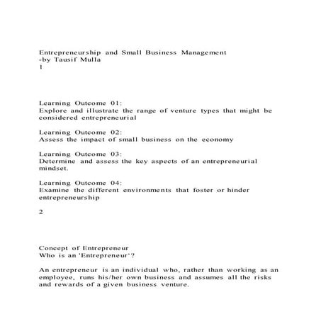 Entrepreneurship and Small Business Management-by Tausif Mulla