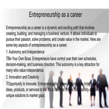 Entrepreneurship as a career in the personality