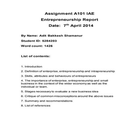 Entrepreneurship assignment (original)a101 iae