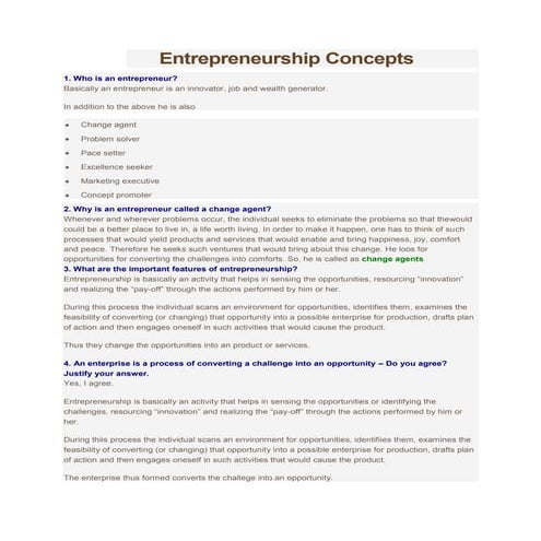 Entrepreneurship concepts