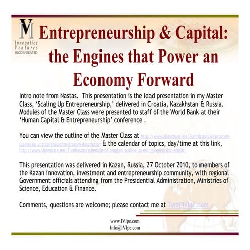 Entrepreneurship & Capital, Engines that Power an Economy Forward, Nastas Pre...