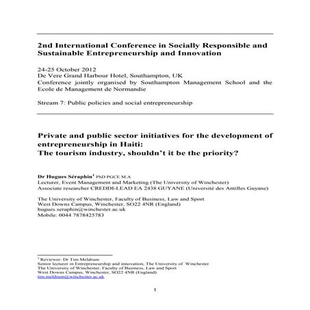 Private and public sector initiatives for the development of entrepreneurship...