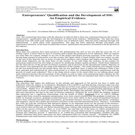 Entrepreneurs’ qualification and the development of ssi