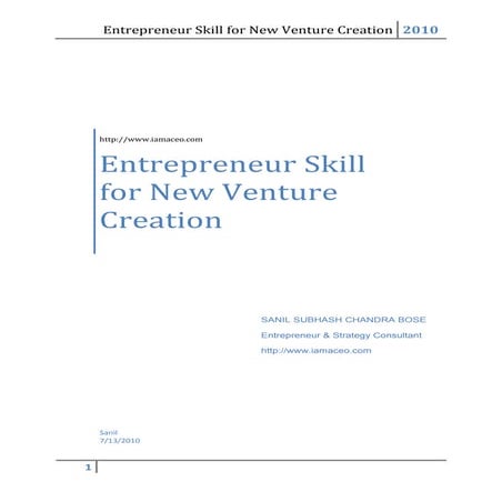 Entrepreneurs skills for new venture creation