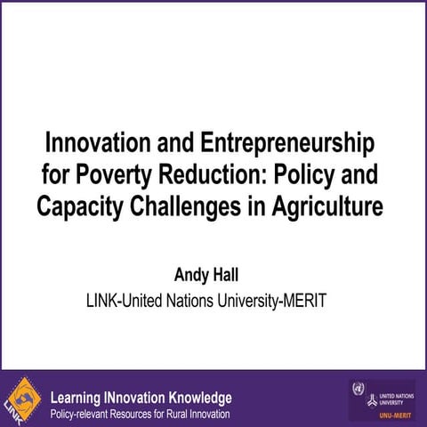 Innovation and Entrepreneurship for Poverty Reduction: Policy and Capacity Ch...