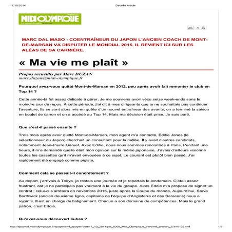 Entretien avec Marc Dal Maso coach des avant du XV du Japon